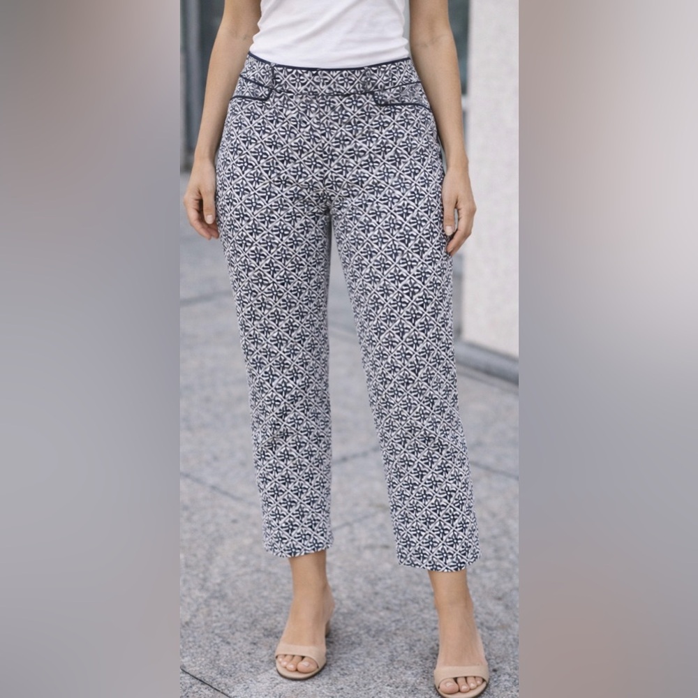 Lily Pulitzer Pin Corduroy Trousers Navy White Floral Palm Beach Fit Golf Sz 4